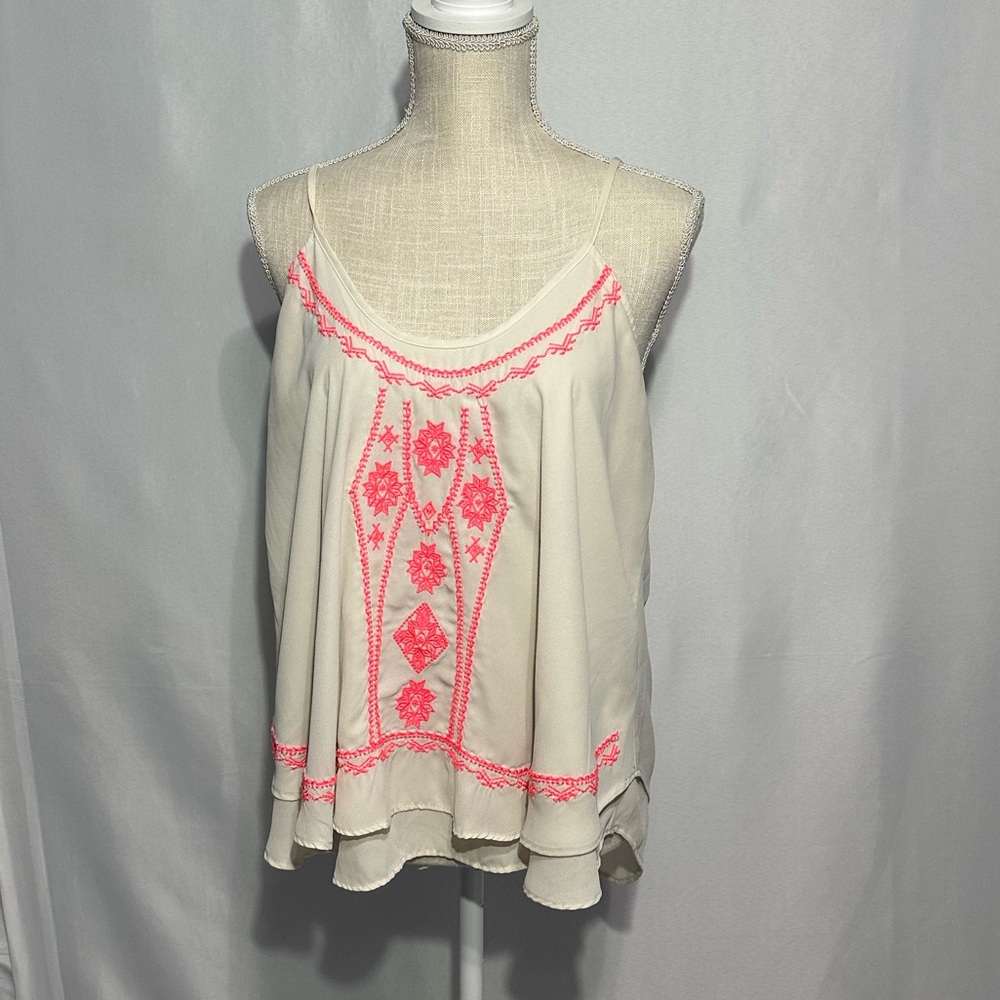 Bongo Off White and Pink Tank Top Blouse Size XL